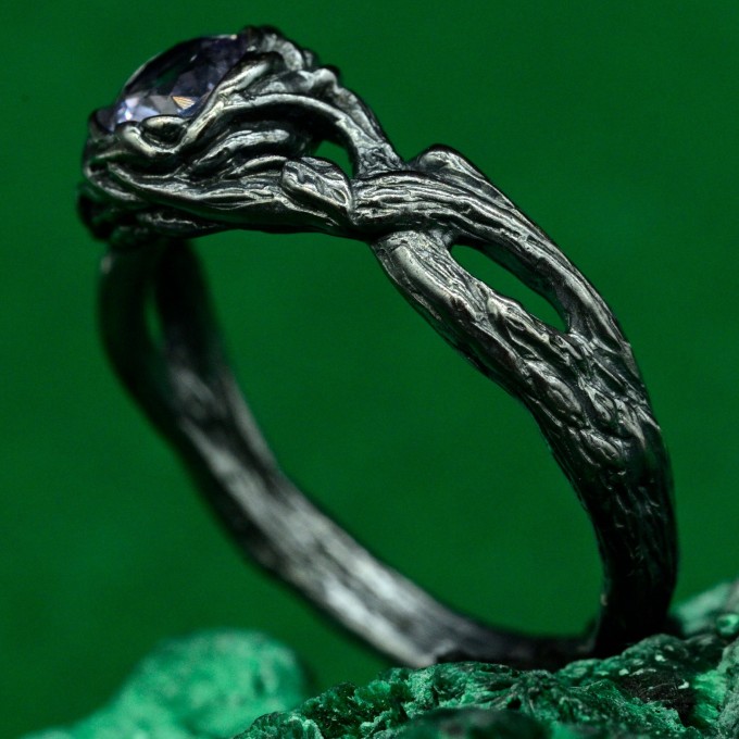 Woodland Wedding Band with Flower and Leaf Design in Handcrafted 925 Silver