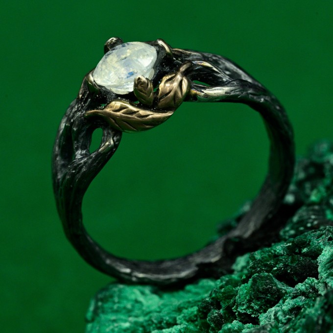 Moonlit Flame Silver Ring with Moonstone