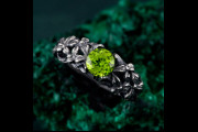 Mystical Peridot Ring with Floral Vine Band, Elven Enchanted Jewelry, Nature-Inspired Peridot Engagement Ring, Ethereal Leaf Design
