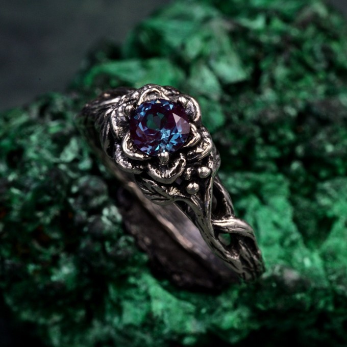 Twilight Lotus: Gothic Alexandrite Ring