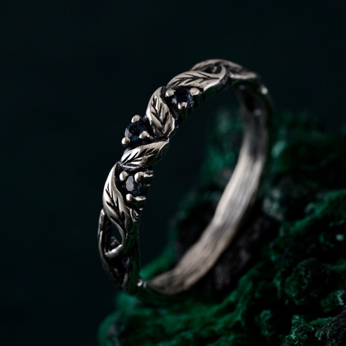 London Blue Topaz Silver Ring – Nature-Inspired Jewelry with Fairy Vine & Willow Leaf Design
