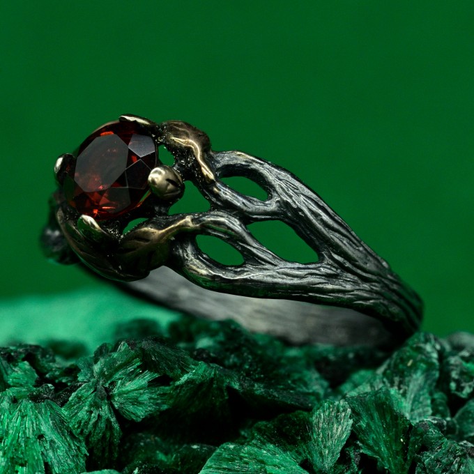 Whispers of the Woods: Gothic Garnet Ring