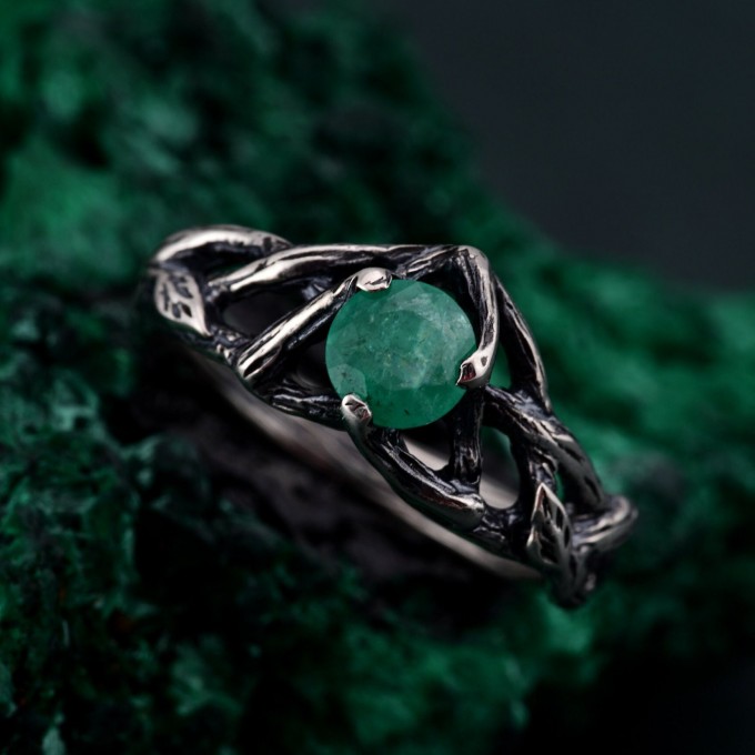 Stunning Unique Emerald Forest Ring - Nature Inspired Wedding Jewelry