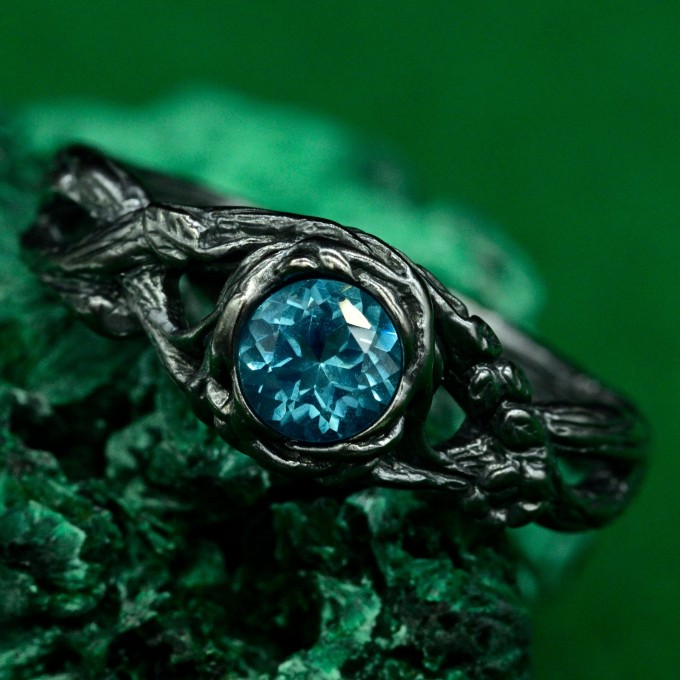 Woodland Wedding Band with Flower and Leaf Design in Handcrafted 925 Silver