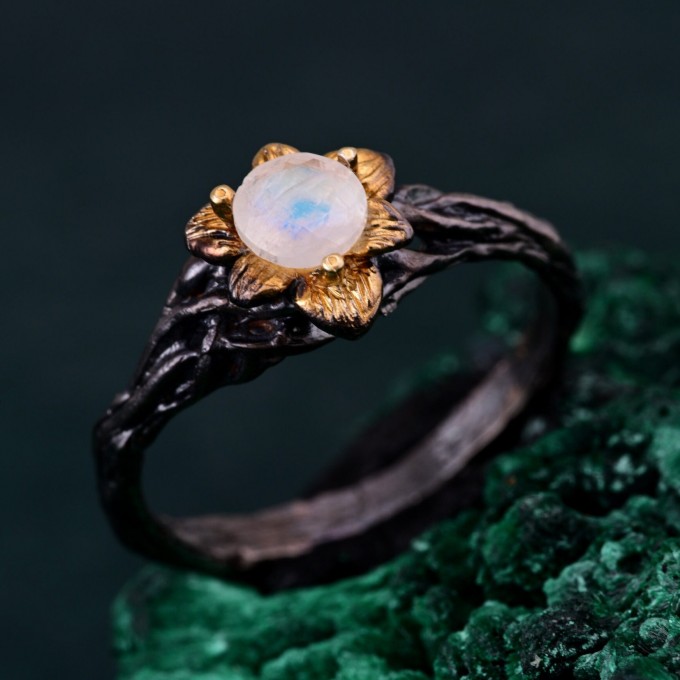 Enchanted Forest Ruby Ring - Unique Woodland Whispers and Blossom Twig Ring