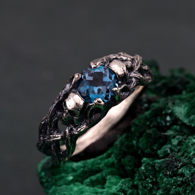 Gothic London Blue Topaz Engagement Ring - Enchanted Forest Wedding Ring
