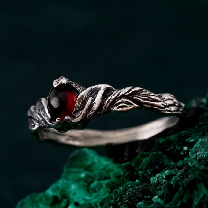 Infernal Grace: Sterling Silver Ring with Deep Red Garnet