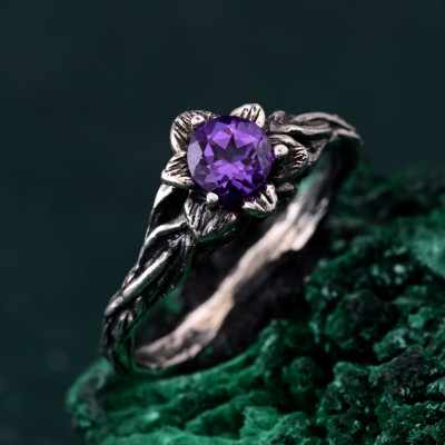 Amethyst Blossom Twig Ring, Enchanted Forest Amethyst Ring, Woodland Whispers Ring, Whimsical Vine Ring, Unique ring