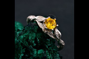 Sylvan Citrine Engagement Ring, Silver Nature-Inspired Band, Elven Leaf Design, Woodland Aesthetic Jewelry for Her