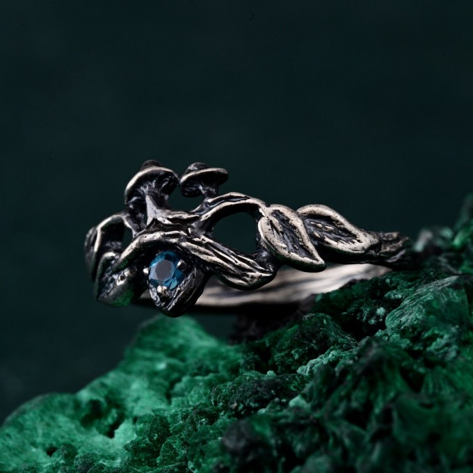 Gothic Witch Rings with Topaz – Unisex Silver Geometric Wedding Ring