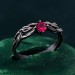 Leafy Branch with Ruby Ring – Nature-Inspired Silver Twig Jewelry