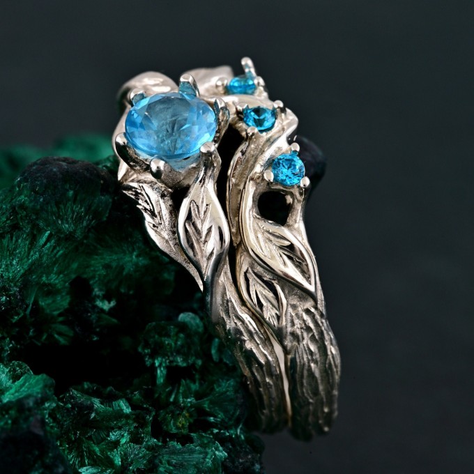 Nature-Inspired Twig Leaf Stacking Ring Set