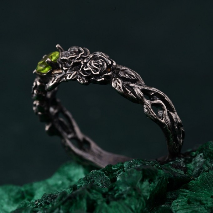 Peridot Blossom Silver Ring