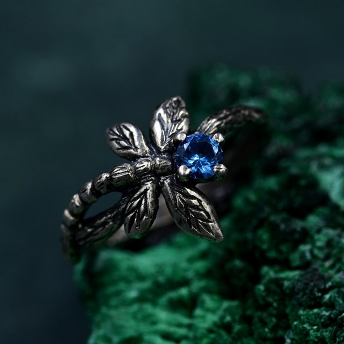 Enchanted Butterfly Silver Ring with Blue Gemstone