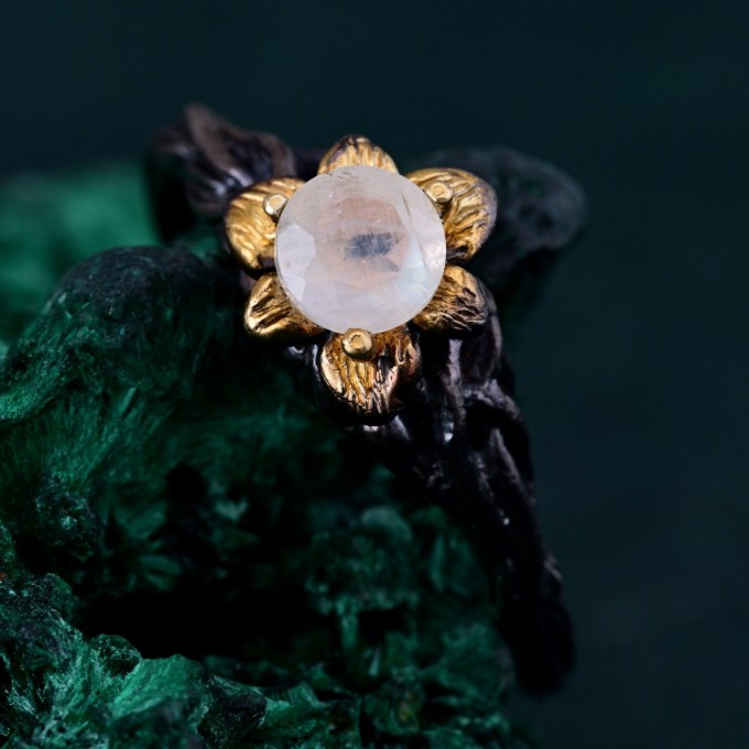 Enchanted Forest Amethyst Ring with Blossom Twig Design