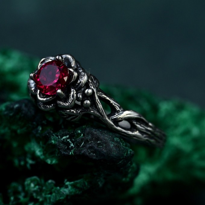 Flame of the Lotus: Gothic Ruby Ring