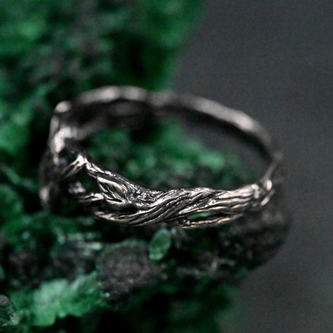 Enchanted Forest Silver Ring - Handcrafted Unique Design with Leaf and Triskele Accents