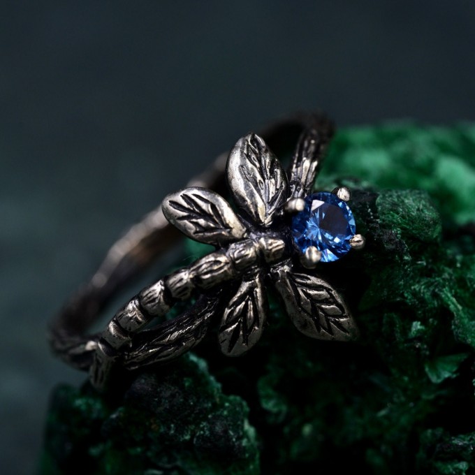 Fluttering Butterfly Gem Ring with Sapphire and Silver Design