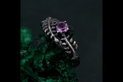 Amethyst Fern Branchlet Ring, Whispering Fern Ring, Twig and Fern Ring, Woodland Fern Band, Graceful Frond Ring