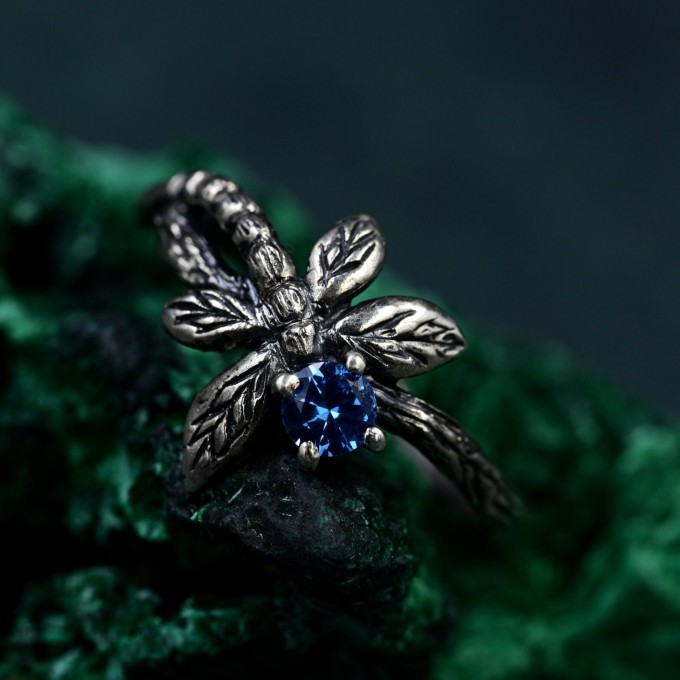 Fluttering Butterfly Gem Ring with Sapphire and Silver Design