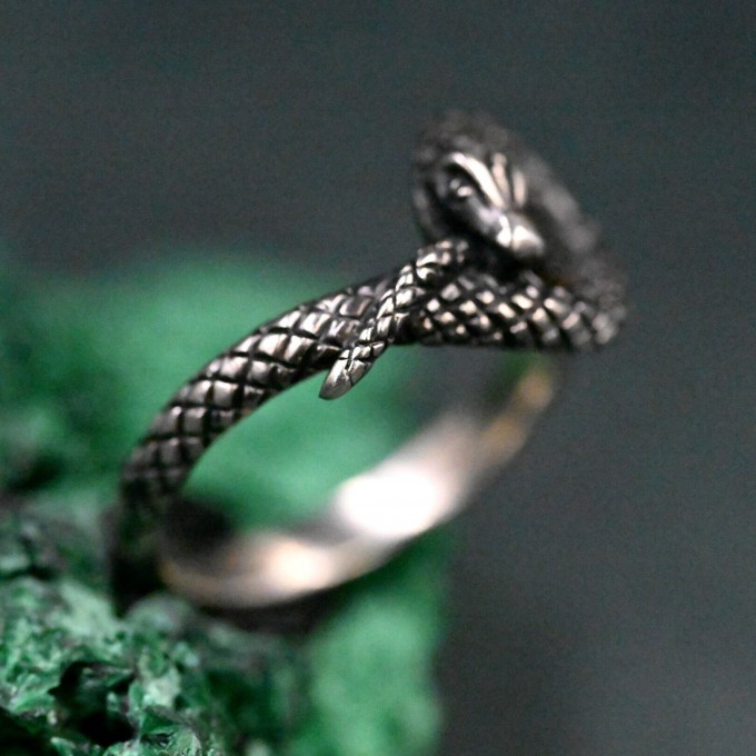 Serpent Heart Sterling Silver Ring with Intricate Detailing