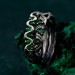 Gothic Silver Ring with Serpent and Emerald Design