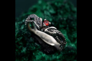 Twin Snakes Garnet Ring, Unique Boho Serpent Engagement, Celtic Dragon Snake Ring, Fairycore Silver Wedding Band" "Druid Forest Animal Ring