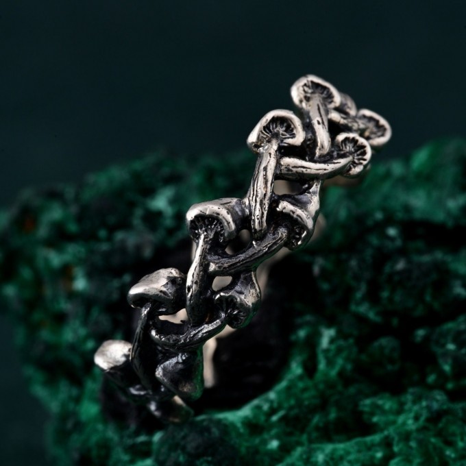 Mushroom Fantasy Ring - Nature-Inspired Silver Forest Symphony Ring