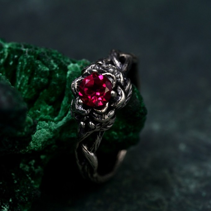 Flame of the Lotus: Gothic Ruby Ring