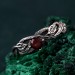 Leafy Branch with Garnet Ring – Nature-Inspired Silver Twig Jewelry