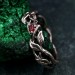 Garnet Twig Silver Ring with Dainty Branch and Petite Leaf Design