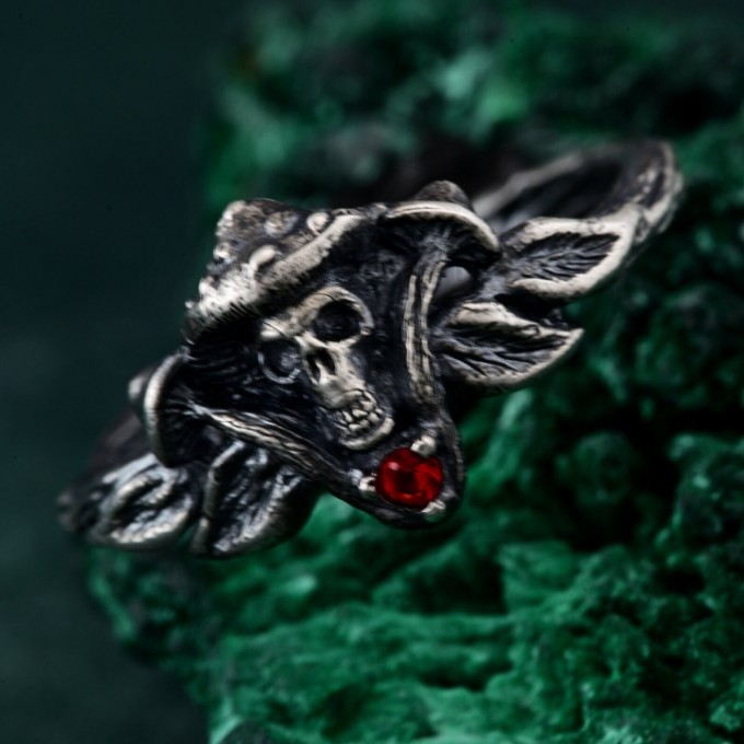 Gothic Skull and Mushroom Ring – Dark Enchantment Jewelry