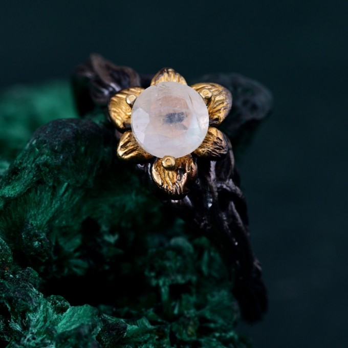 Moonstone Blossom Twig Ring & Enchanted Forest Moonstone Ring