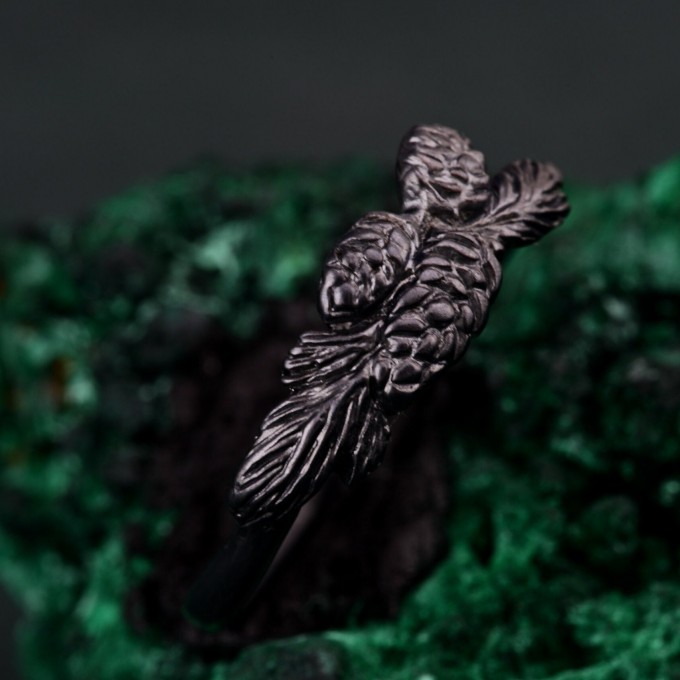 Wild Nature Silver Ring – Elegant Minimalist Design with Pine Tree, Twig, and Pinecone Details