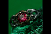 Mystical Forest Ring with Ruby, Forest Ring with Ruby, Ring of Natural Beauty, Ring with Branch and Blossom, Leafy Engagement Ring