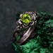 Rustic Peridot Lotus Ring: Handcrafted Sterling Silver Design