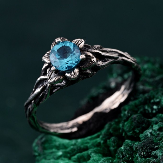 Enchanted Forest Topaz Ring - Unique Blossom Twig and Woodland Whispers Ring