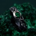 Enchanted Emerald Moon Ring with Whimsical Forest Branch Design
