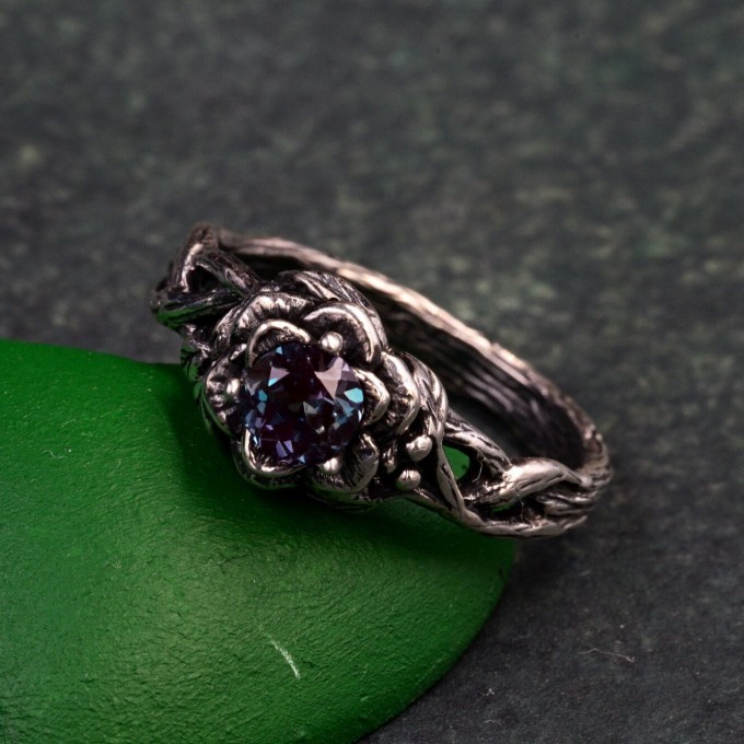 Twilight Lotus: Gothic Alexandrite Ring