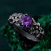 Gothic Silver Ring with Amethyst and Nature Motif