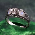 Gothic Silver Ring with Twin Moonstones and Nature Motif