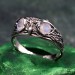 Gothic Silver Ring with Twin Moonstones and Nature Motif