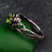 Elegant Peridot Lotus Ring - Nature-Inspired Silver Band with Leaf Detail