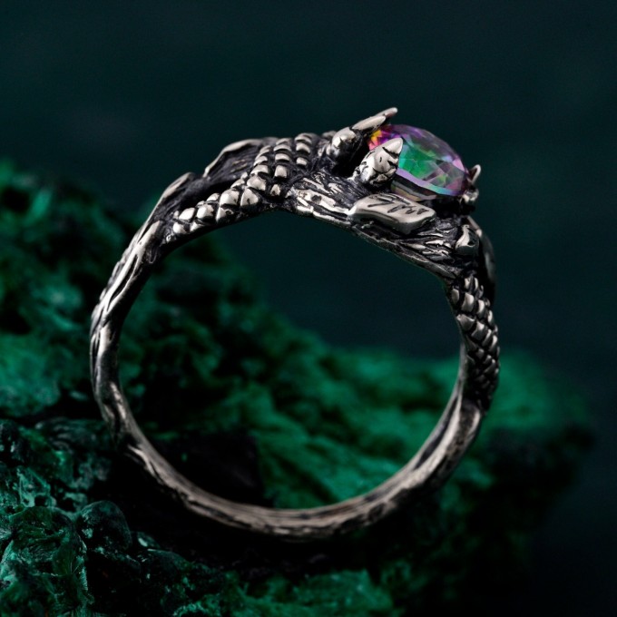 Flamebound Treasure: Gothic Dragon Mystic Stone Ring