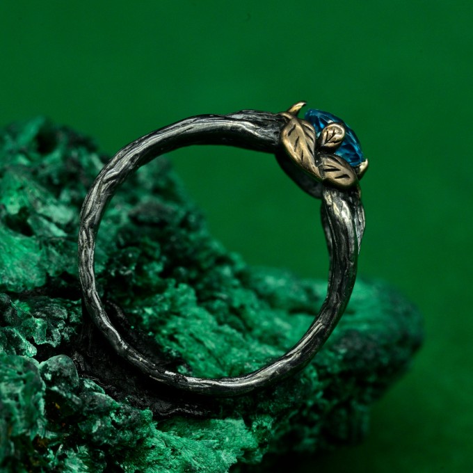 Silver Fairy Twig Engagement Ring: Elvish Leaf Braid Design