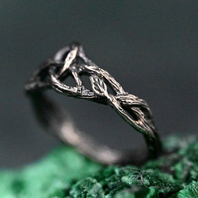 Enchanted Forest Silver Ring - Handcrafted Unique Design with Leaf and Triskele Accents
