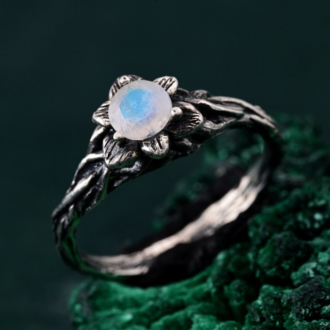 Woodland Whispers Ring – Enchanted Forest Amethyst Ring, Whimsical Vine and Blossom Twig Design, Unique Nature-Inspired Ring