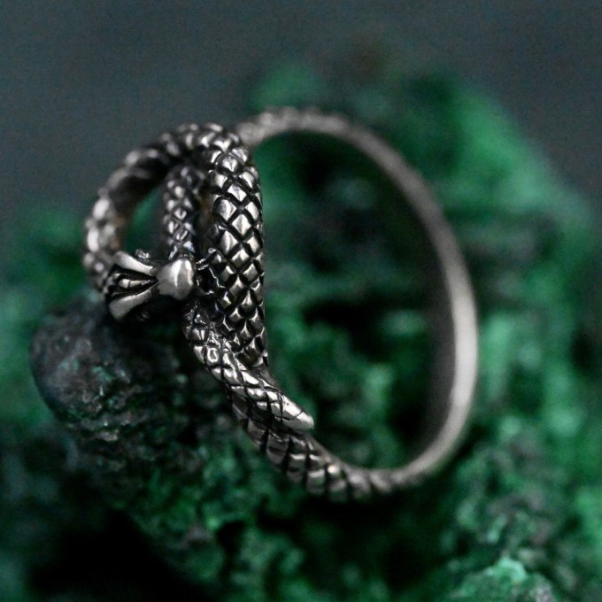 Handcrafted Silver Serpent Gorgon Ring – Unique Gothic Serpentine Symbol of Power