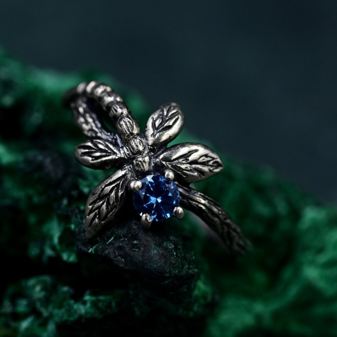 Enchanted Butterfly Silver Ring with Blue Gemstone
