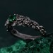 Emerald Blossom Silver Elegance – Dainty Floral Twig Accent Ring, Nature's Elegant Silver Bloom with Flower on Silver Twig